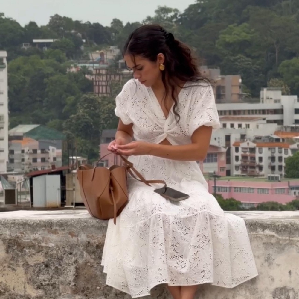 Zara Perforated Knotted Embroidered Dress